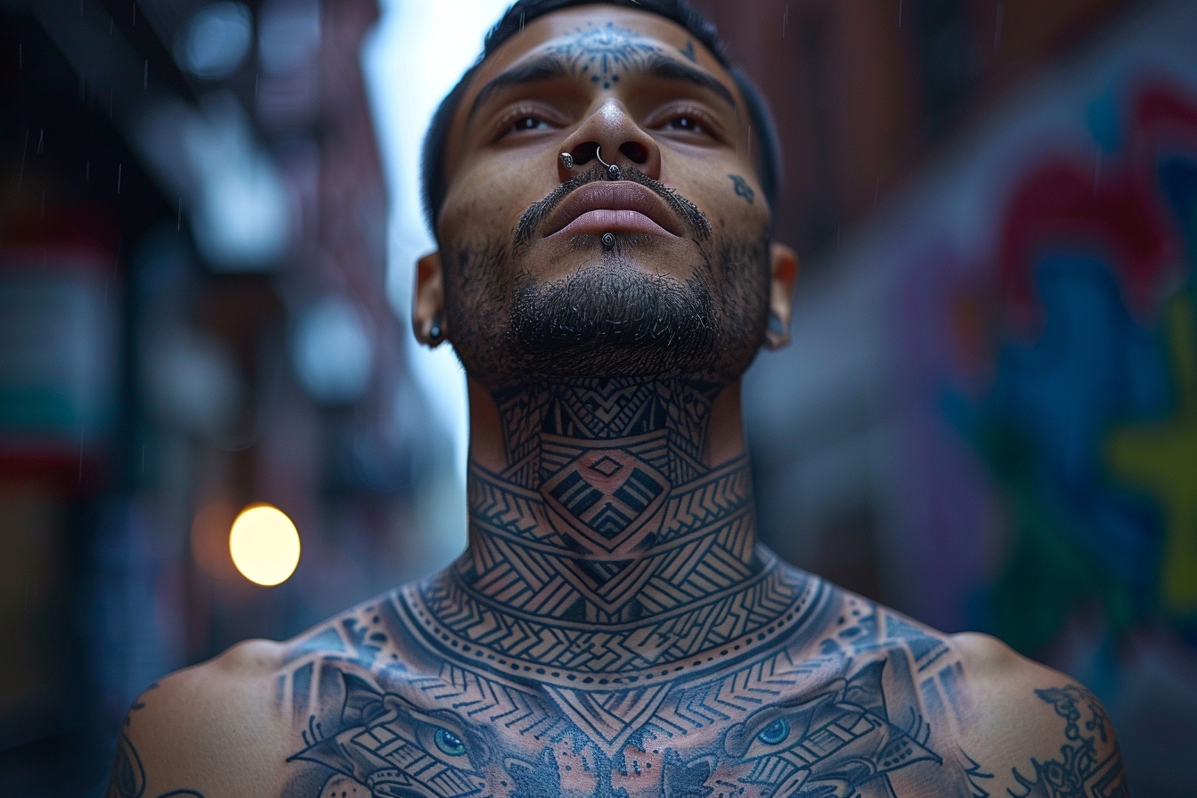 La modernisation des motifs de tatouage de cou masculine
